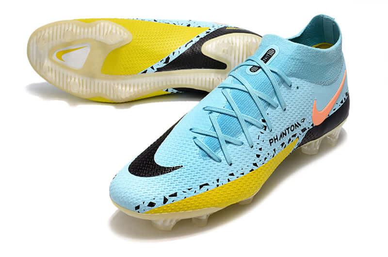 Chuteira Campo Nike Phantom GT2 DF Elite FG Azul, Preto e Amarelo "Lucent Pack"