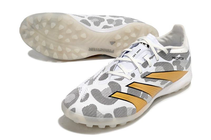 Chuteira Society Adidas Predator Elite TF Branca, Cinza e Dourada