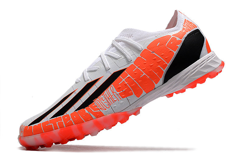 Chuteira Society Adidas X Speedportal.1 TF Laranja e Branco "Balon Te Adoro"