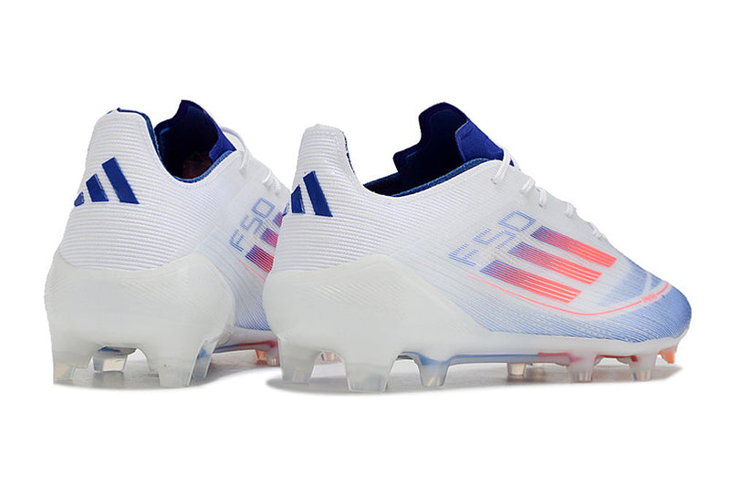 Chuteira Campo Adidas F50 FG Branca, Azul e Vermelho "Advancement Pack"