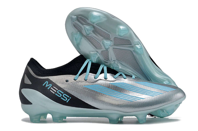 Chuteira Campo Adidas CrazyFast Messi.1 FG Prata e Azul "Infinito"