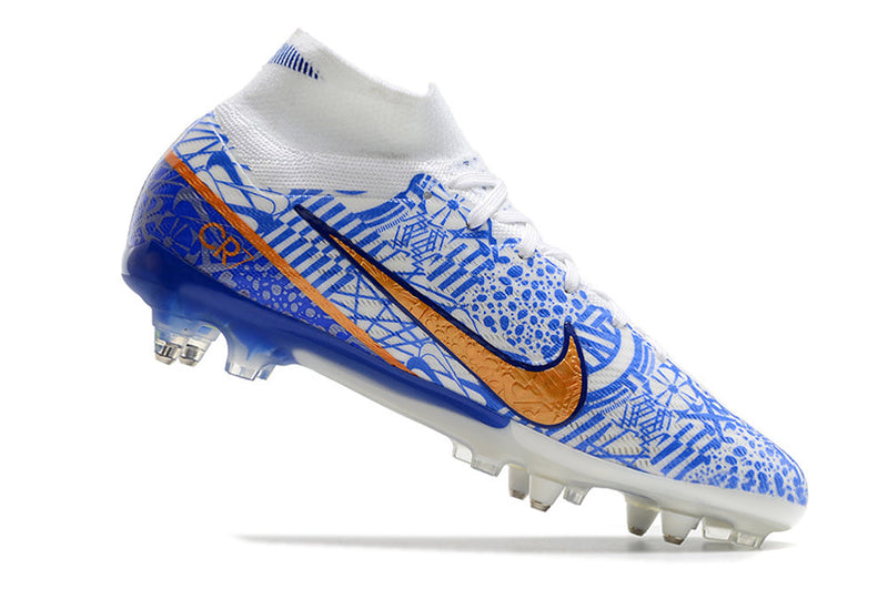 Chuteira Campo Nike Air Zoom Mercurial Superfly 9 Elite Ponta de Aluminio Azul "CR7"