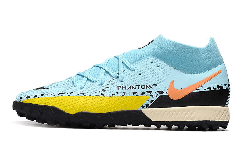 Chuteira Society Nike Phantom GT2 DF Elite TF Azul e Preto "Lucent Pack"