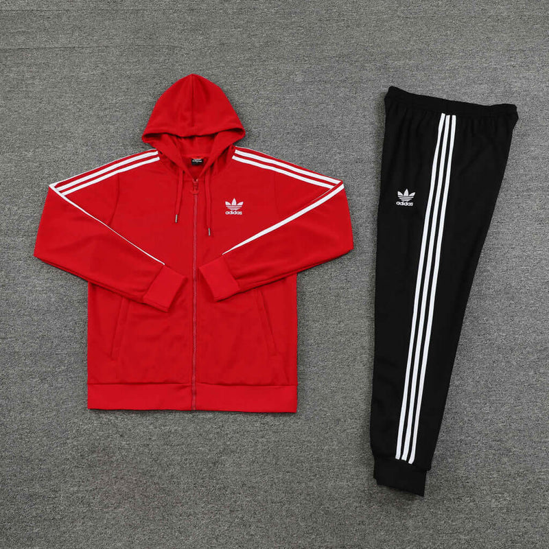 Conjunto de Moletom Adidas com Touca Vermelho e Preto