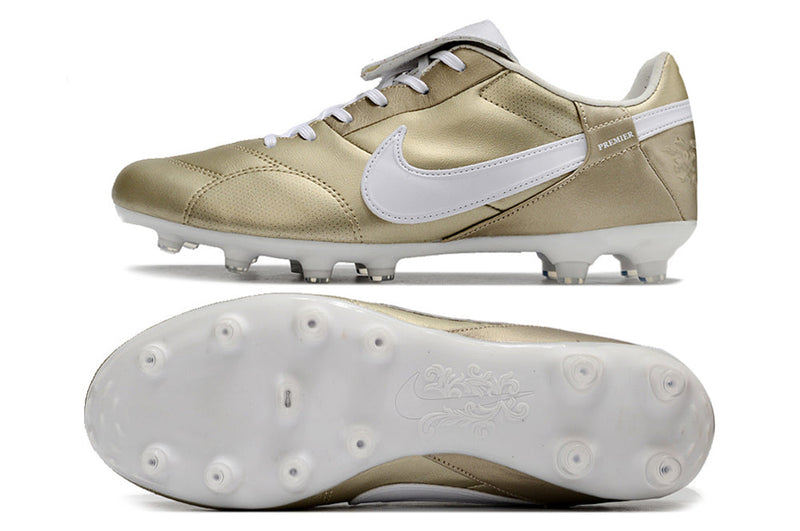 Chuteira Campo Nike Premier 3 FG Dourada e Branca