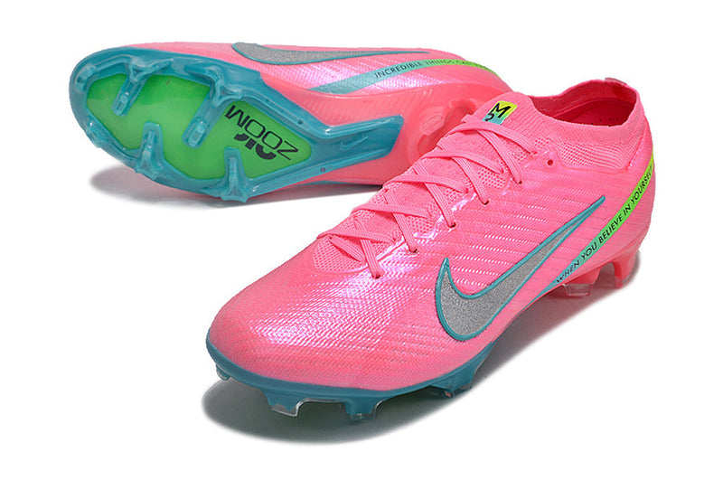 Chuteira Campo Nike Air Zoom Mercurial Vapor 15 Elite FG Rosa e Azul