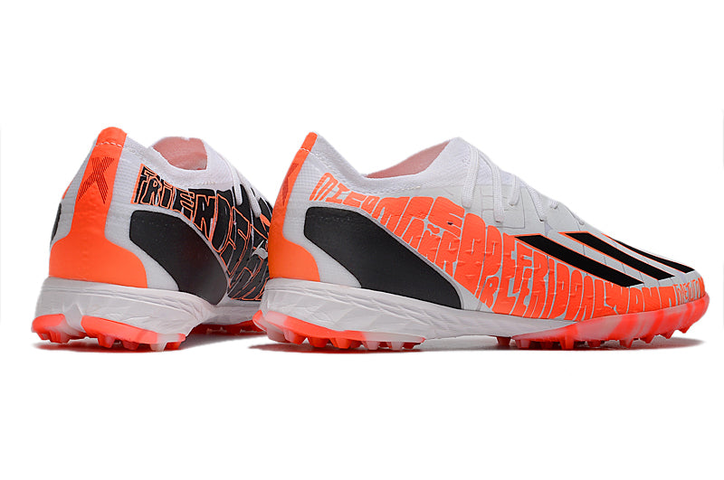 Chuteira Society Adidas X Speedportal.1 TF Laranja e Branco "Balon Te Adoro"