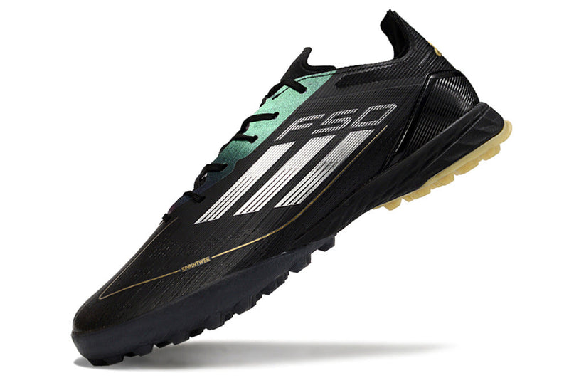 Chuteira Society Adidas F50 TF Preta e Dourada "Dark Spark Pack"