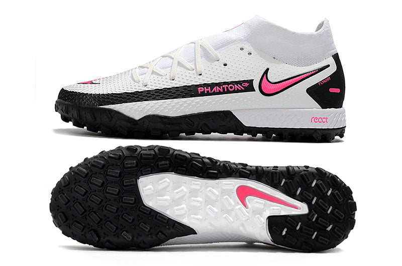 Chuteira Society Nike Phantom GT2 DF Elite Branco e Rosa TF "Daybreak Pack"