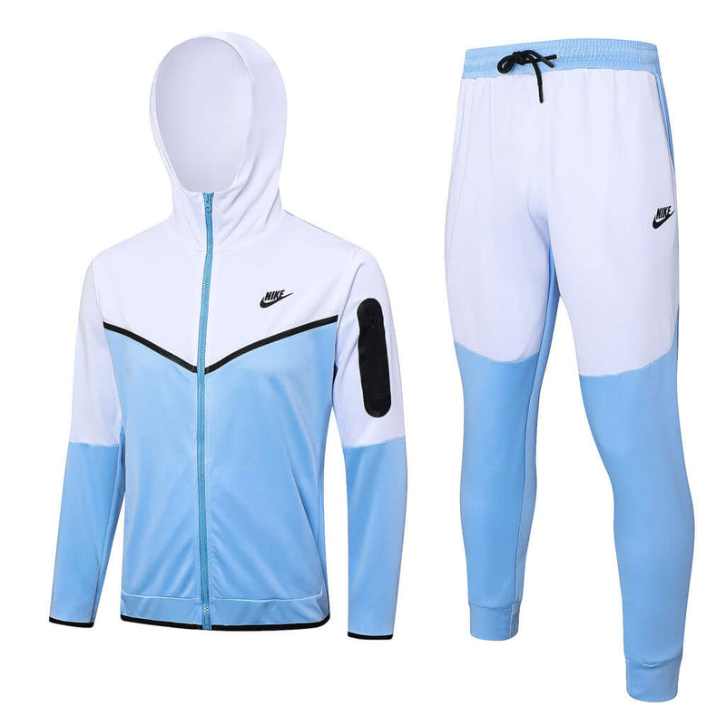 Conjunto de Moletom Nike Sportswear Tech Fleece com Touca Branco e Azul