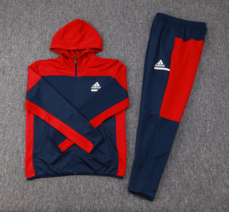 Conjunto de Moletom Adidas Sportswear com Touca Vermelho e Azul