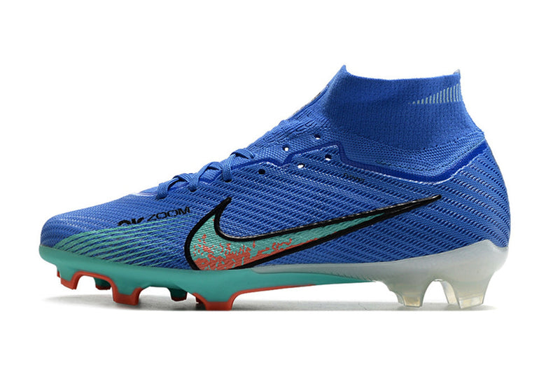 Chuteira Campo Nike Air Zoom Mercurial Superfly 9 Elite FG Azul e Verde