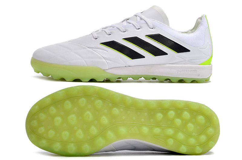 Chuteira Society Adidas Copa Pure.1 TF Branca e Verde "Crazyrush Pack"