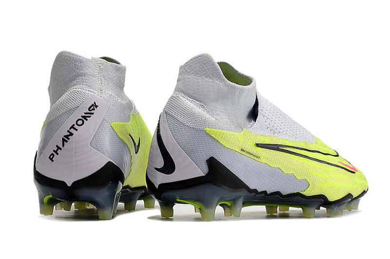 Chuteira Campo Nike Phantom GX DF Elite FG Branca e Verde "Luminous Pack"