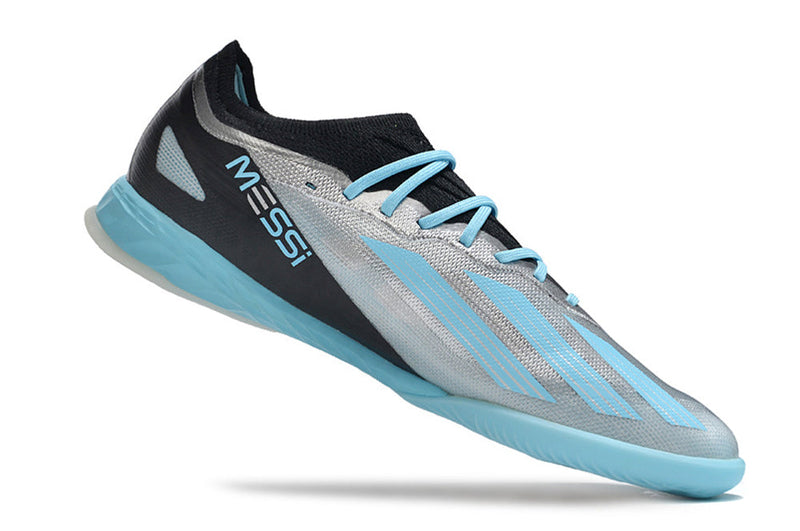 Chuteira Futsal Adidas X CrazyFast Messi.1 IC Prata e Azul "Infinito"