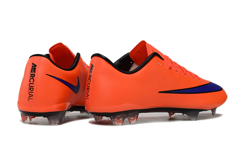 Chuteira Campo Nike Retrô Mercurial Vapor 10 FG Laranja e Azul