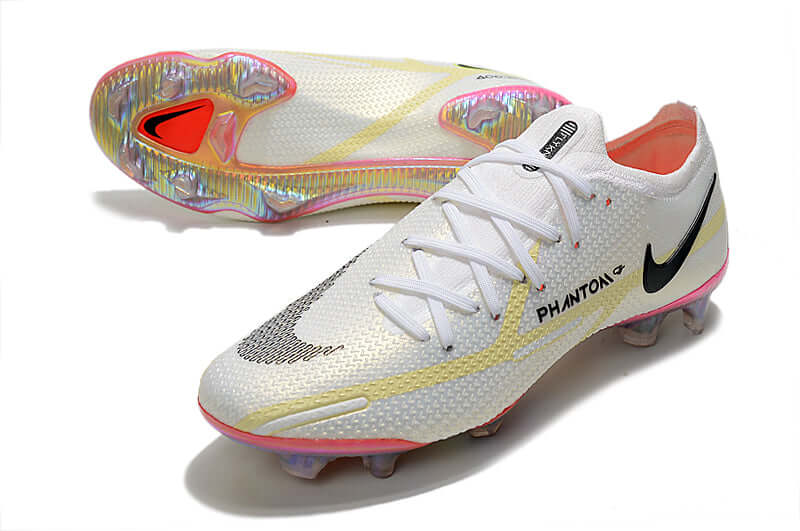 Chuteira Campo Nike Phantom GT2 Elite FG Branca e Amarelo "Rawdacious Pack"