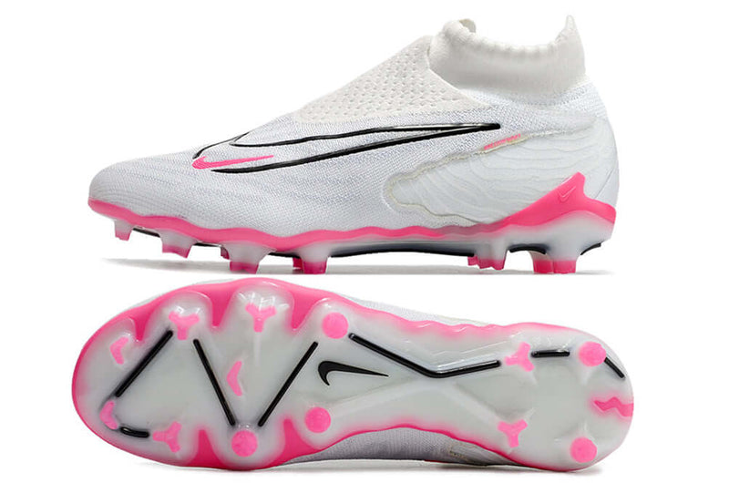 Chuteira Campo Nike Phantom GX DF Elite FG Branca e Rosa