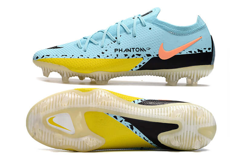 Chuteira Campo Nike Phantom GT2 Elite FG Azul, Preto e Amarelo "Lucent Pack"