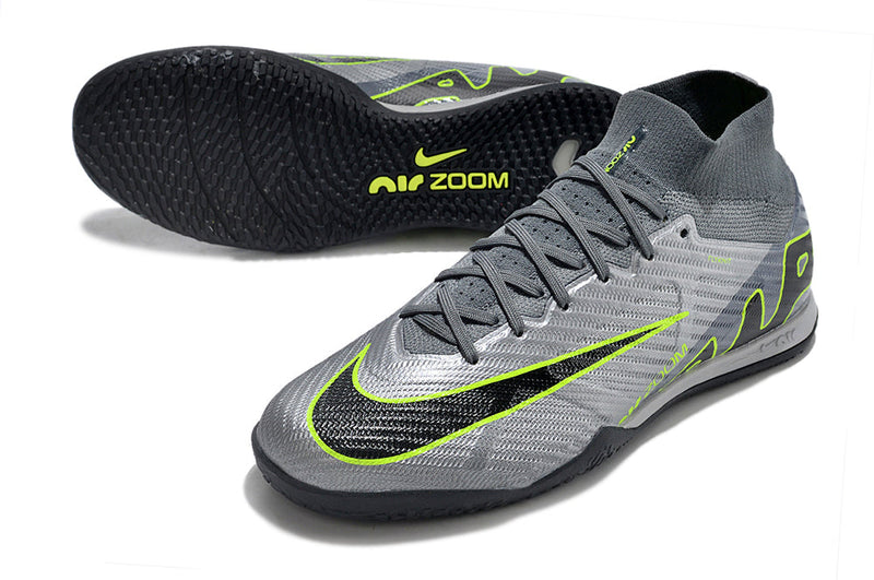 Chuteira Futsal Nike Air Zoom Mercurial Superfly 9 Elite IC Cinza e Verde