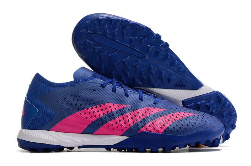 Chuteira Society Adidas Predator Accuracy.1 TF Low Azul e Rosa "Pogba"