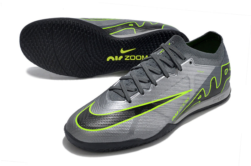 Chuteira Futsal Nike Air Zoom Mercurial Vapor 15 Elite IC Cinza e Verde