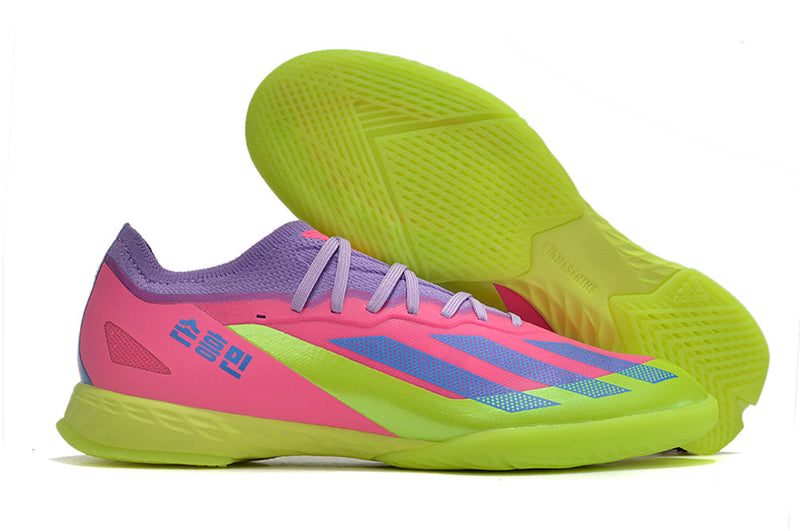 Chuteira Futsal Adidas X Crazyfast.1 IC Rosa e Verde "Son"