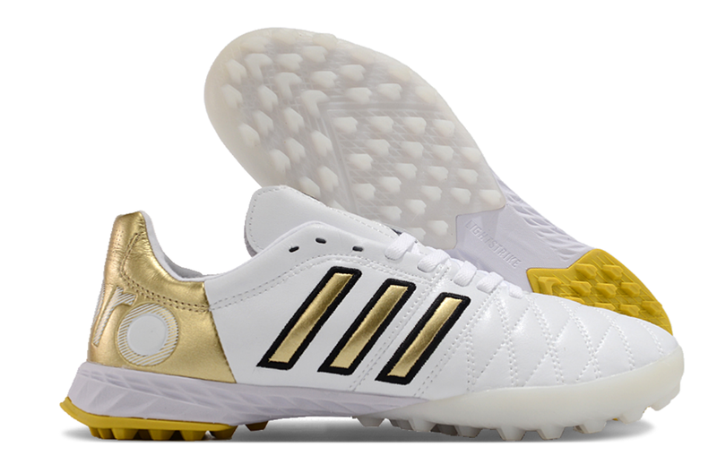 Chuteira Society Adidas AdiPure 11 Pro TF Branca e Dourada "Toni Kroos"