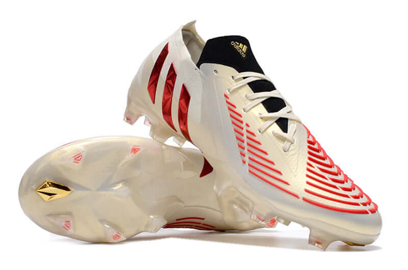 Chuteira Campo Adidas Predator Edge.1 FG Off-White e Vermelha "Showdown Pack"