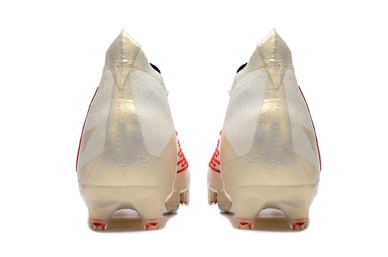 Chuteira Campo Adidas Predator Edge+ FG Off-White e Vermelho "Showdown Pack"