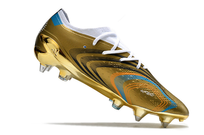 Chuteira Campo Adidas X Speedportal Messi.1 Ponta de Aluminio Dourada e Branca "Leyenda"