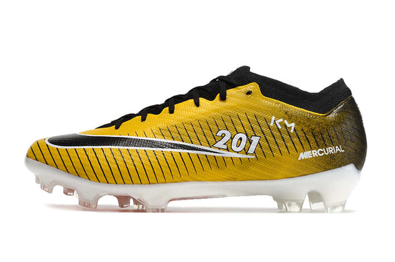 Chuteira Campo Nike Air Zoom Mercurial Vapor 15 Elite FG Amarelo e Preto "Mbappe"