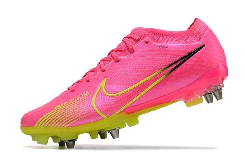 Chuteira Campo Nike Air Zoom Mercurial Vapor 15 Elite Trava Mista Rosa e Verde "Luminous Pack"