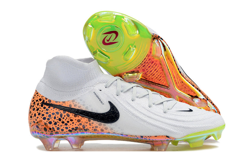 Chuteira Campo Nike Phantom Luna 2 Elite FG Branca, Preto e Laranja "Electric Pack"