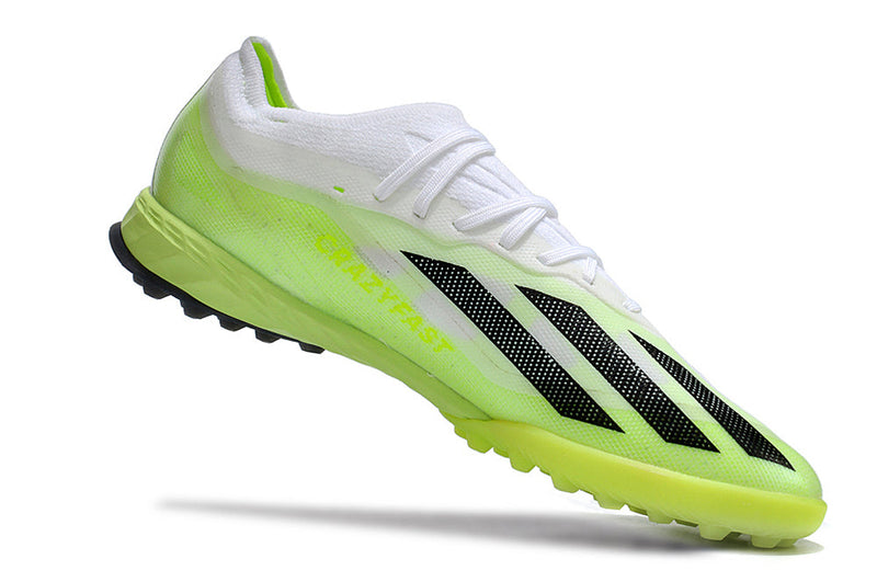 Chuteira Society Adidas X Crazyfast.1 TF Branca e Verde "Crazyrush Pack"