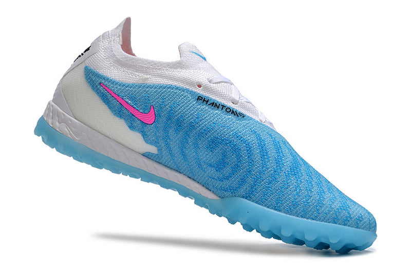 Chuteira Society Nike Phantom GX Elite TF Branca e Azul "Blast Pack"