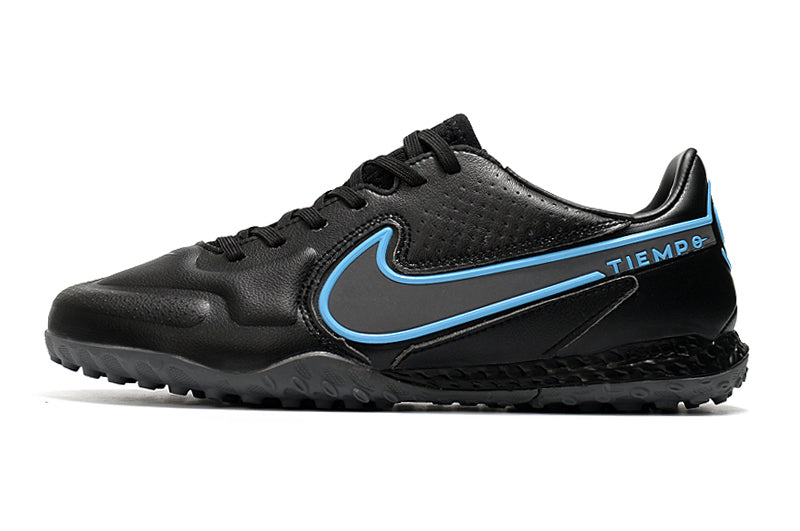 Chuteira Society Nike Tiempo Legend 9 Elite TF Preto e Azul "Renew Pack"