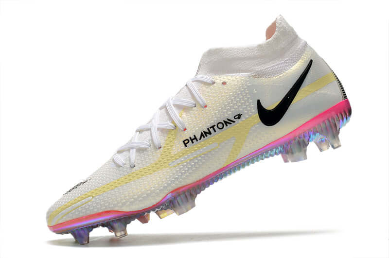 Chuteira Campo Nike Phantom GT2 DF Elite FG Branca e Amarelo "Rawdacious Pack"