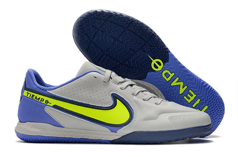 Chuteira Futsal Nike Tiempo Legend 9 Elite IC Cinza e Azul "Recharge Pack"