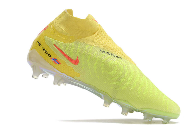 Chuteira Campo Nike Phantom GX DF Elite FG Amarela e Verde "Haaland"