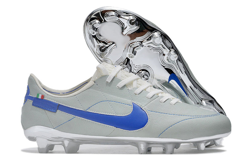 Chuteira Campo Nike Tiempo Legend 9 Elite FG Cinza e Azul "Made in Italy"