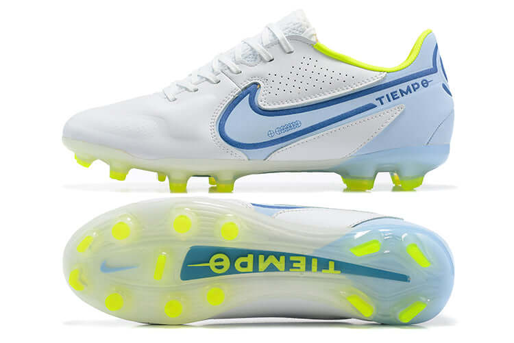 Chuteira Campo Nike Tiempo Legend 9 Elite FG Branca e Azul