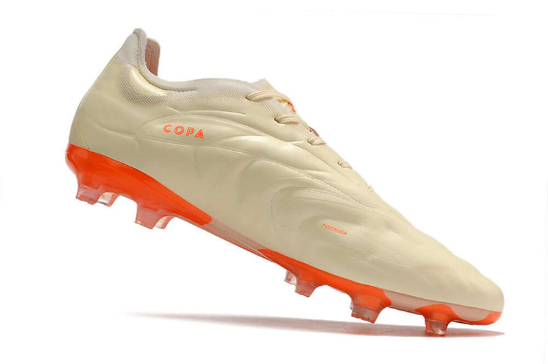 Chuteira Campo Adidas Copa Pure.1 FG Bege e Laranja "Heatspawn Pack"