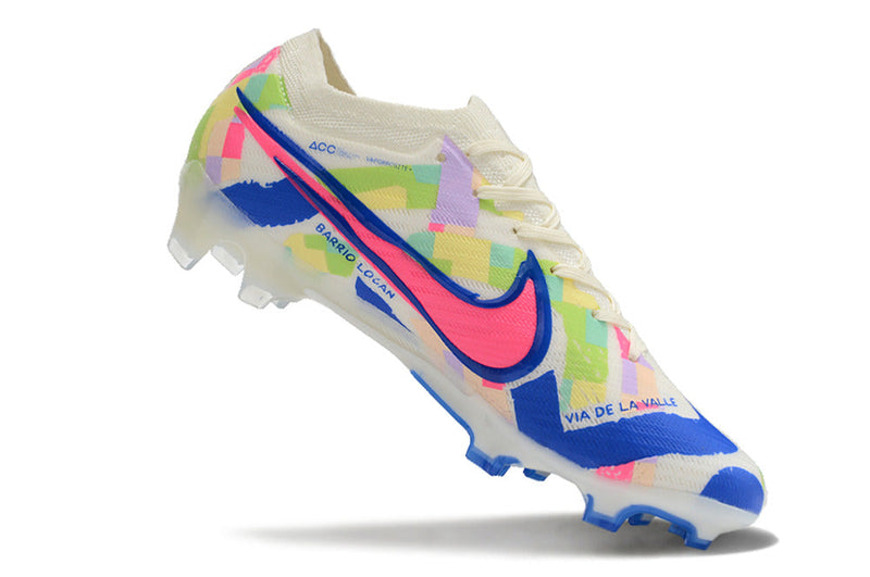 Chuteira Campo Nike Air Zoom Mercurial Vapor 15 Elite FG Branco, Azul e Rosa