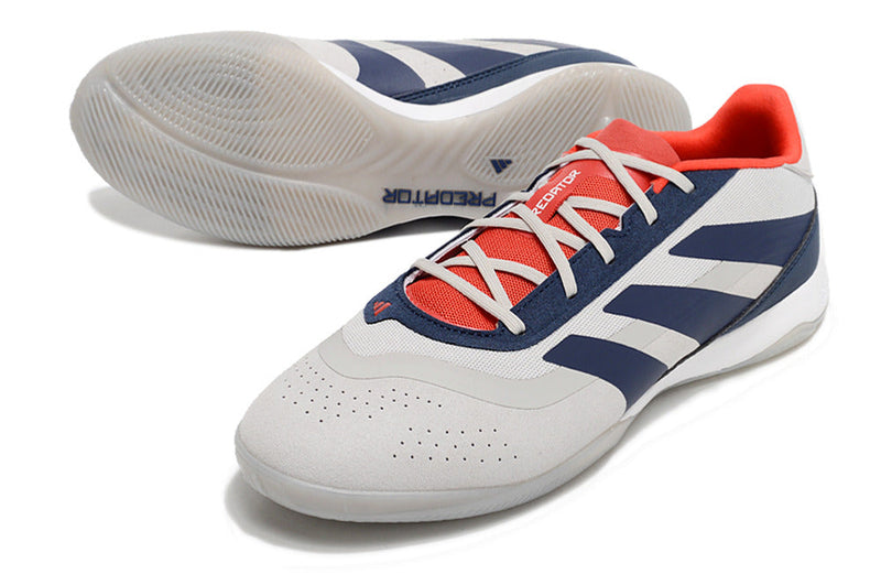 Chuteira Futsal Adidas Predator 24 Elite IC Prata, Azul e Vermelho "Roteiro Pack"