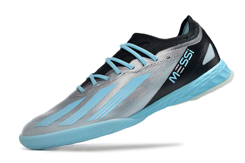 Chuteira Futsal Adidas X CrazyFast Messi.1 IC Prata e Azul "Infinito"