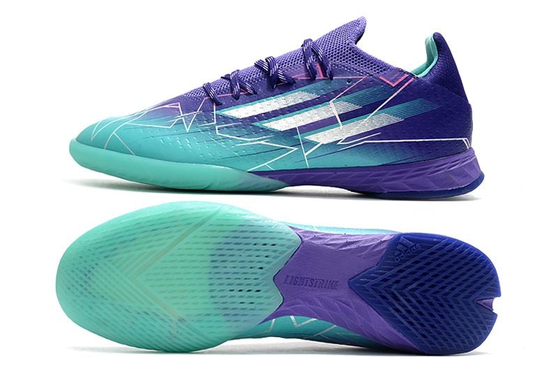 Chuteira Futsal Adidas X Speedflow.1 IC Roxa e Verde "Champions Code Pack"