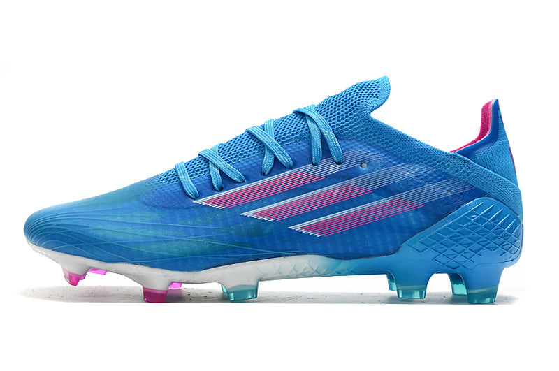 Chuteira Campo Adidas X Speedflow.1 FG Azul e Rosa "Sapphire Edge Pack"