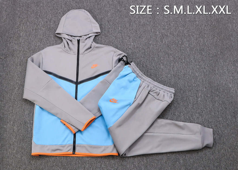 Conjunto de Moletom Nike Sportswear Tech Fleece com Touca Cinza e Azul