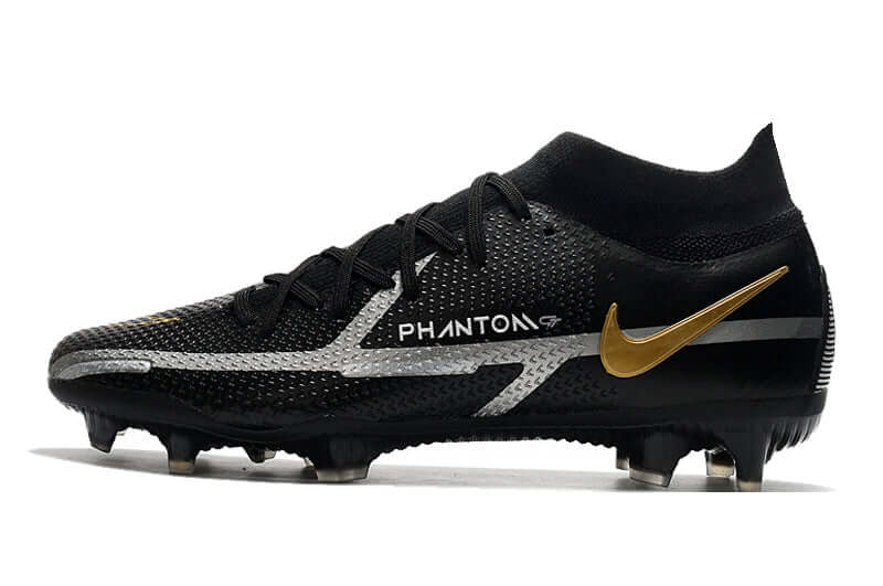 Chuteira Campo Nike Phantom GT2 DF Elite FG Preta e Dourado "Shadow Pack"